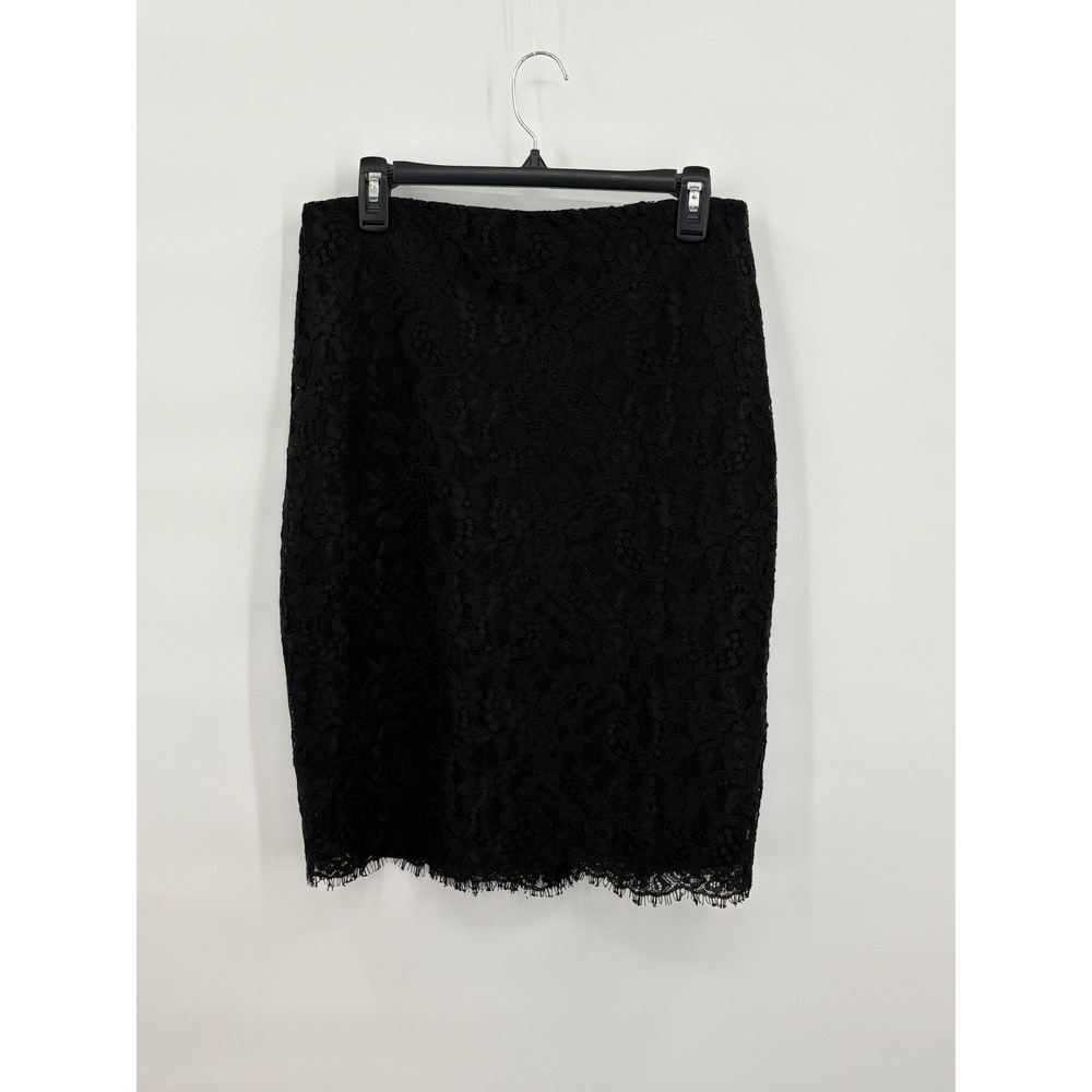 Lauren Ralph Lauren Womens Black Floral Lace Pencil Skirt Eyelash Lined Size 8